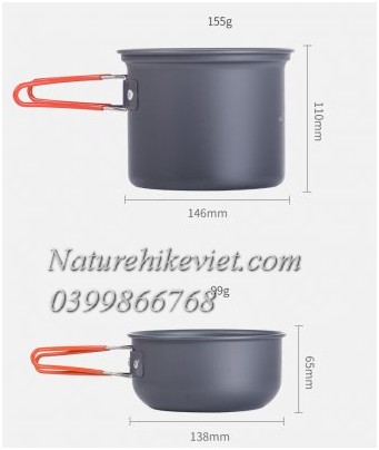 Bộ nồi dã ngoại, du lịch 4 chiếc naturehike NH15T401-G-3