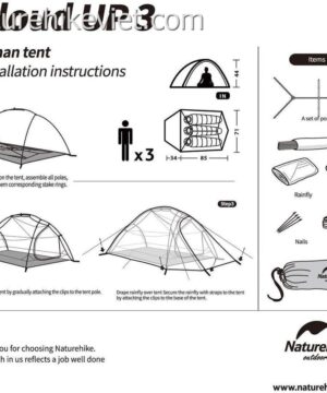 Lều cắm trại Naturehike Cloud UP 3 người 4 mùa NH18T030-T